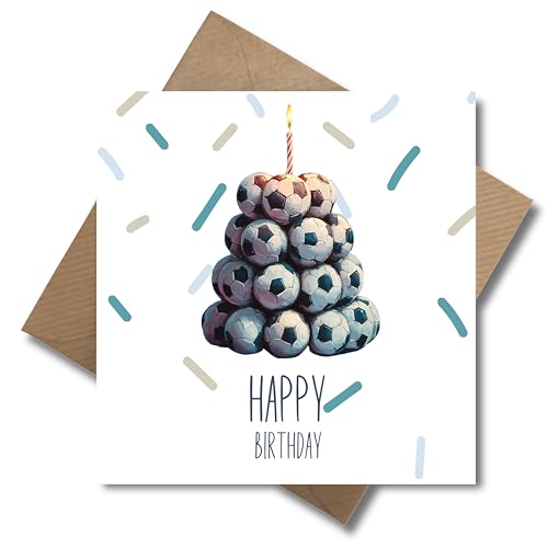 WBdesignz Geburtstagskarte Fußball für Kinder – Lustige Grußkarte mit Fußball-Torte & Kerze – Quadratisch, 300g/m² Premium – Für Jungen & Mädchen – Happy Birthday Karte inkl. Umschlag WBdesignz Geburtstagskarte Fußball für Kinder – Lustige Grußkarte mit Fußball-Torte & Kerze – Quadratisch, 300g/m² Premium – Für Jungen & Mädchen – Happy Birthday Karte inkl. Umschlag von WBdesignz