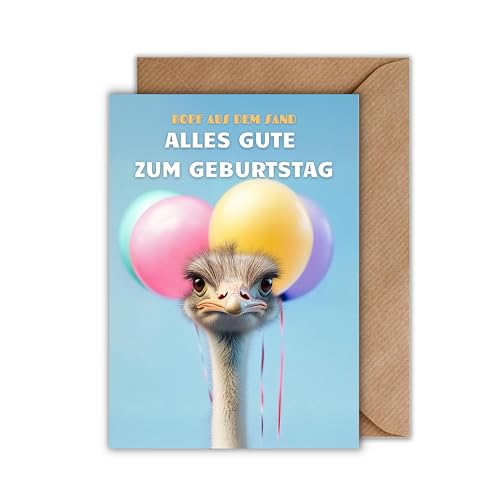 WBdesignz Happy Birthday Karte - Geburtstagskarte mit Umschlag Strauss Luftballons Kopf aus dem Sand alles gute zum Geburtstag Glückwunschkarte Geschenkkarte zum Geburtstag Feier Party (DIN A6) von WBdesignz