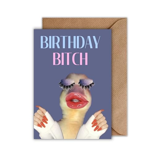 Geburtstags Karte mit Umschlag - Geburtstagskarte für Frauen “Birthday Bitch” Glückwunschkarte Glam Collage Ente Geschenkkarte zum Geburtstag (DIN A6) von WBdesignz