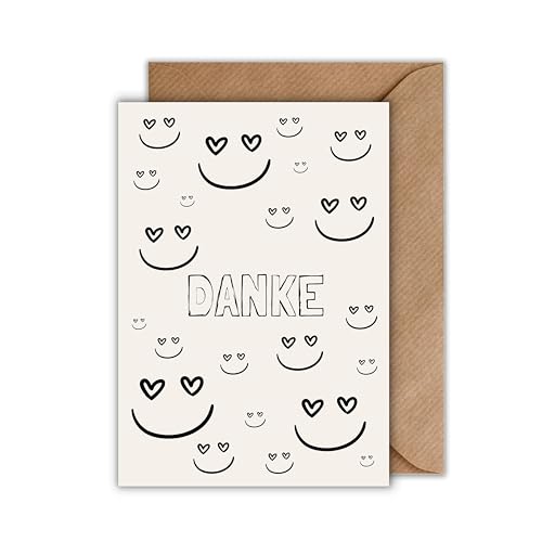 WBdesignz Danke Karte mit Umschlag - Dankeskarte “Danke” Dankeschönkarte Smiles mit Herzen Dankkarte für Freunde Partner Kollegen (DIN A6) von WBdesignz