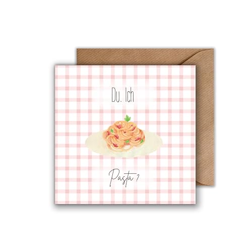 WBdesignz Einladungskarte mit Umschlag - Du Ich Pasta! Essen Freunde Familie Spaghetti-Motiv humorvolle Einladung Italienisch kulinarischer Abend (quadratisch - 125 x 125 mm) von WBdesignz