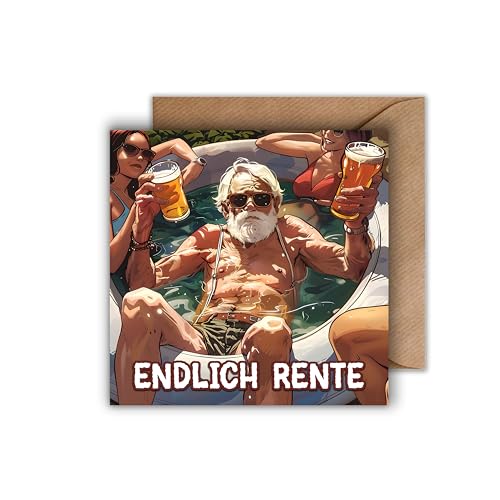 WBdesignz Ruhestand Karte mit Umschlag - Humorvolle Ruhestandskarte “Endlich Rente” Glückwunschkarte Geschenkkarte zur Rente Geschenk zur Rente Abschiedskarte (125 x 125 mm) von WBdesignz