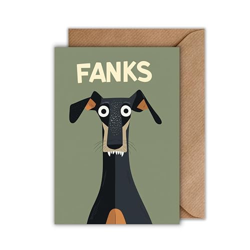 WBdesignz Danke Karte mit Umschlag - Dankeskarte “Fanks” Dankeschönkarte Dobermann Dankkarte für Freunde Partner Kollegen (DIN A6) von WBdesignz