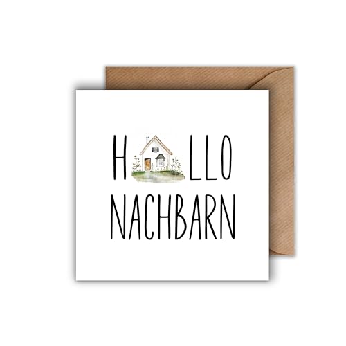 WBdesignz Nachbar Karte mit Umschlag - Nette Geschenkkarte “Hallo Nachbarn” Willkommen Karte Glückwunschkarte Geschenkkarte zum Einzug (125 x 125 mm) von WBdesignz