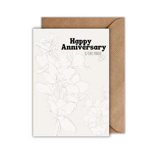 WBdesignz Hochzeitskarte mit Umschlag - Glückwünsche zur Rosenhochzeit “Happy anniversary 10 years married” Glückwunschkarte Hochzeit Ehepaar Karte zur Hochzeit (Din A6) von WBdesignz