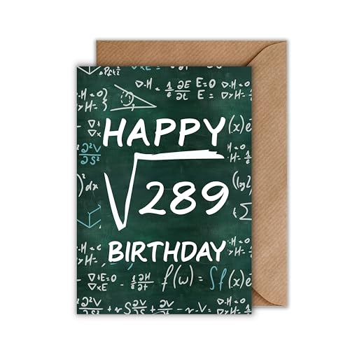 WBdesignz 17 Geburtstag Karte mit Umschlag - Witzige Geburtstagskarte Mathe “Happy Wurzel aus 289 Birthday” Glückwunschkarte Mathematik Geschenkkarte zum Geburtstag Happy Birthday Karte (DIN A6) von WBdesignz