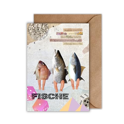 WBdesignz Grußkarte mit Umschlag - Fische Astrologie Sternzeichen edel modern Geburtstagskarte Geburtstag Astrologie modern Spiritualität Kunst (DIN A6) von WBdesignz