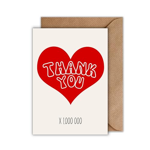 WBdesignz Danke Karte mit Umschlag - Dankeskarte “Thank you x 1.000.000” Herz Dankeschönkarte Dankkarte für Freunde Partner Kollegen (DIN A6) von WBdesignz