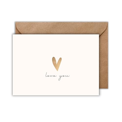 WBdesignz Valentins Tag Karte mit Umschlag - Geschenkkarte zum Valentinstag Love You Liebesgeständnis Liebeskarte Liebe Gold Herz Romantik Valentinskarte für Partner Date (DIN A6) von WBdesignz