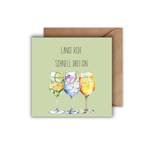 Party Karte mit Umschlag - Elegante Einladungskarte “Lange Rede schnell drei Gin” humorvolle Geschenktkarte zur Gartenparty Stilvolle Einladung Karte Cocktailabend (125 x 125 mm) von WBdesignz