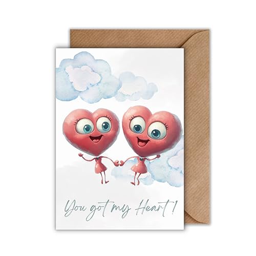 WBdesignz Geschenk Karte mit Umschlag - Valentinstagskarte “You got my heart!” Karten zum Valentinstag Liebe Herzen Geschenkkarten Pärchen Paar Liebes Karte für Beziehung (Din A6) von WBdesignz