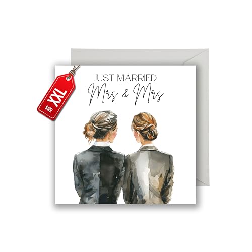 WBdesignz Queer Hochzeit karte mit Umschlag - Elegante Geschenkkarte zur Hochzeitsfeier Just married Mrs & Mrs Stilvolle Glückwunschkarte zur Trauung für Frauen Brautpaar Liebe Verlobung XXL von WBdesignz