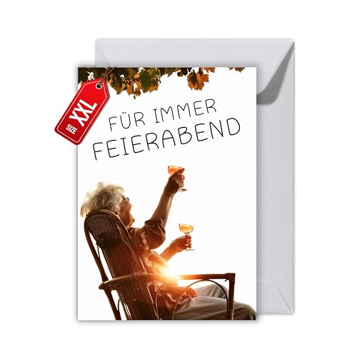 WBdesignz Ruhestand Karte mit Umschlag - Schöne Ruhestandskarte “Für immer Feierabend” Glückwunschkarte Geschenkkarte zur Rente Geschenk zur Rente Abschiedskarte (XXL DIN A4) von WBdesignz