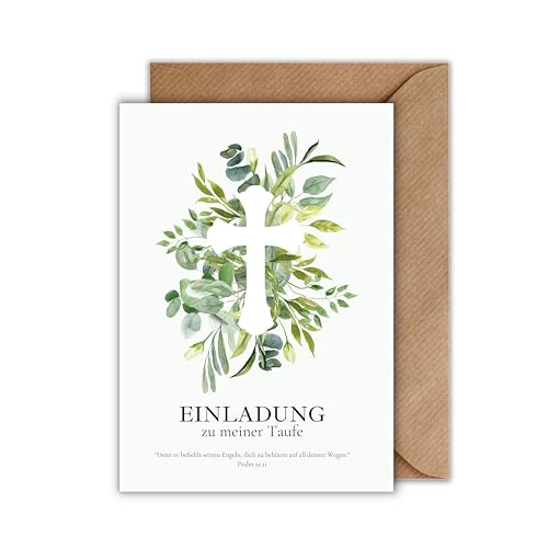 WBdesignz Taufe Einladung Karte mit Umschlag - Elegante Einladungskarte Stilvolle Einladung zur Taufzeremonie für Freunde, Familie und Pate (DIN A6) von WBdesignz