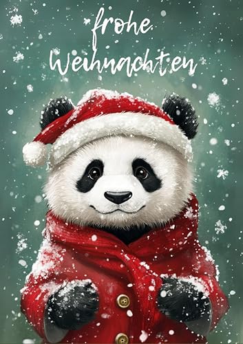 WBdesignz 5er Set Weihnachten Karte mit Umschlag - Frohe Weihnachten Weihnachtskartenset Panda Waschbär Rudolf Schnee Christmas Heiligabend Adventszeit Weihnachtsgruß (DIN A6) von WBdesignz