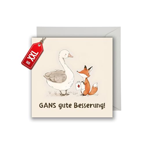 WBdesignz XXL Grußkarte mit Umschlag - Gans gute Besserung - Süße lustige Gute Besserung Karte - Gute Besserung/Genesungswünsche Riesen Karte (22 cm x 22 cm) von WBdesignz