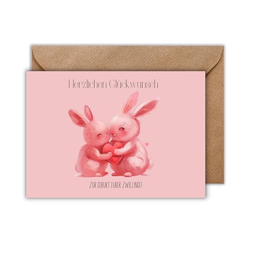 WBdesignz Zwillinge Geburt Glückwunsch Karte mit Umschlag - “Herzichen Glückwunsch zur Geburt euer Zwillinge” süße Geschenkkarte Schwangerschaft Geburt Zwillingsmädchen Baby Babyparty Mutter (DIN A6) von WBdesignz