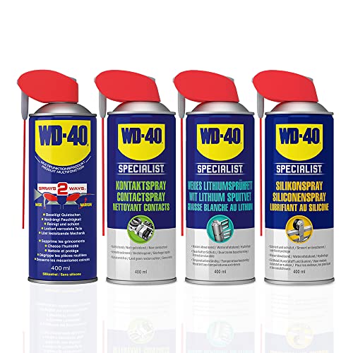 WD-40 SPECIALIST Pro SET Multifunktionsprodukt 400ml + Kontaktspray 400ml + Weißes Lithiumsprühfett 400ml + Silikonspray 400ml von WD-40