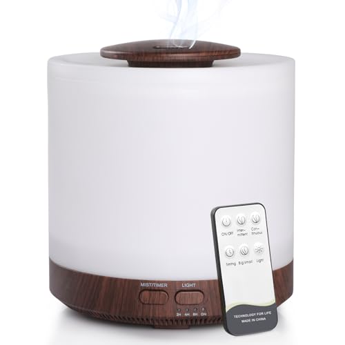 WD&CD Aroma Diffuser, 1300ML Ultraschall Luftbefeuchter Aromatherapie Öle Diffusor, Aroma Diffuser für Duftöle mit 7 Farben LED für Zuhause Büro Oder Yoga - Dunkelbraun von WD&CD