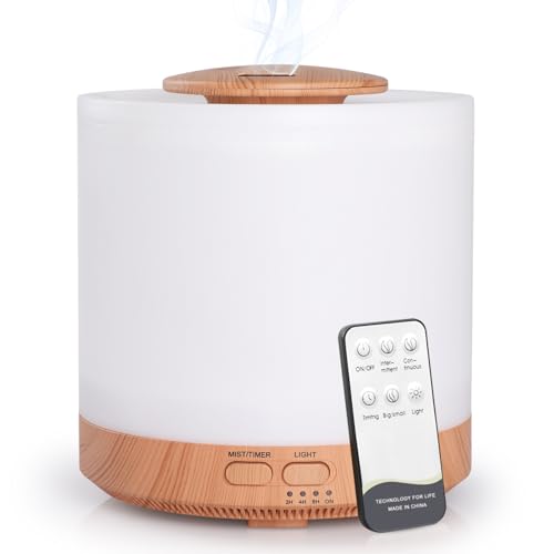 WD&CD Aroma Diffuser, 1300ML Ultraschall Luftbefeuchter Aromatherapie Öle Diffusor, Aroma Diffuser für Duftöle mit 7 Farben LED für Zuhause Büro Oder Yoga - Leichte Holzmaserung von WD&CD