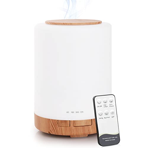 WD&CD Aroma Diffuser, 300ML Ultraschall Luftbefeuchter Aromatherapie Öle Diffusor, Aroma Diffuser für Duftöle mit 7 Farben LED für Zuhause Büro Oder Yoga - Leichte Holzmaserung von WD&CD