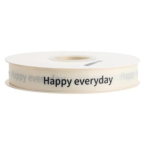 WDAGEOT Elfenbeinfarbenes Ripsband, 1,9 cm x 45,7 m, verwendet für Schleifensträuße, Geschenkverpackungen, Hochzeiten, Einladungen, Blumendekoration, DIY Handwerk (Black Happy Everyday) von WDAGEOT