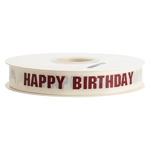 WDAGEOT Elfenbeinfarbenes Ripsband, 1,9 cm x 45,7 m, verwendet für Schleifensträuße, Geschenkverpackungen, Hochzeiten, Einladungen, Blumendekoration, DIY Handwerk (Rot Happy Birthday) von WDAGEOT