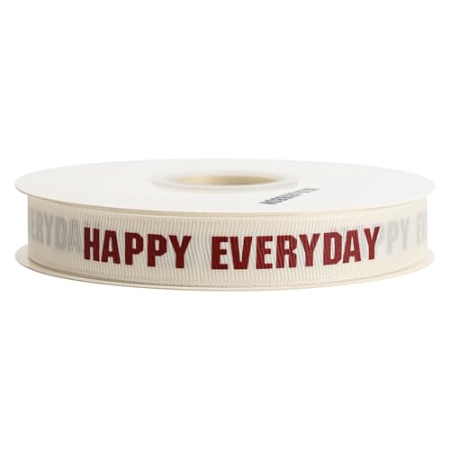 WDAGEOT Elfenbeinfarbenes Ripsband, 1,9 cm x 45,7 m, verwendet für Schleifensträuße, Geschenkverpackungen, Hochzeiten, Einladungen, Blumendekoration, DIY Handwerk (Rot Happy Everyday) von WDAGEOT