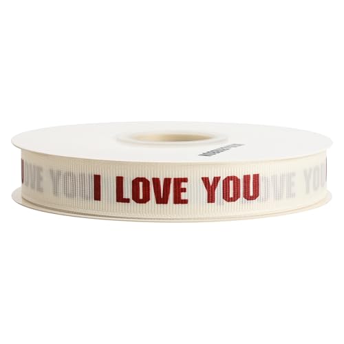 WDAGEOT Elfenbeinfarbenes Ripsband, 1,9 cm x 45,7 m, verwendet für Schleifensträuße, Geschenkverpackungen, Hochzeiten, Einladungen, Blumendekoration, DIY Handwerk (Rot I Love You) von WDAGEOT