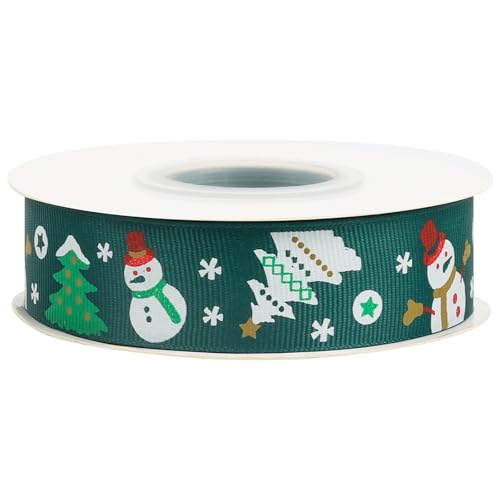 WDAGEOT Weihnachts-Ripsband, 2,5 cm x 17 m, verwendet für Schleifensträuße, Geschenkverpackungen, Hochzeiten, Einladungen, Blumendekoration, DIY Handwerk (grüner Schneemann) von WDAGEOT