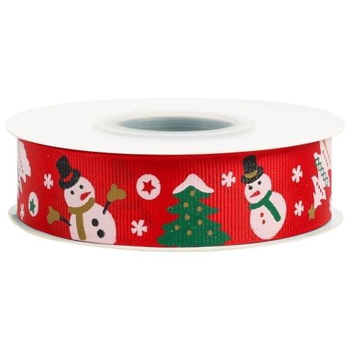 WDAGEOT Weihnachts-Ripsband, 2,5 cm x 17 m, verwendet für Schleifensträuße, Geschenkverpackungen, Hochzeiten, Einladungen, Blumendekoration, DIY Handwerk (roter Schneemann) von WDAGEOT