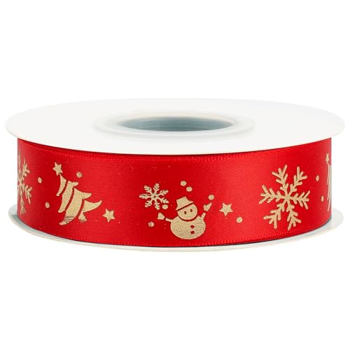 WDAGEOT Weihnachts-Ripsband, 2,5 cm x 22 m, verwendet für Schleifensträuße, Geschenkverpackungen, Hochzeiten, Einladungen, Blumendekoration, Bastelarbeiten (rot, buntes Weihnachten) von WDAGEOT