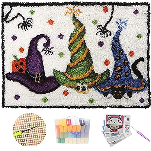 WDAWD Teppichfertigungs-Set,Latch Hook Rug Kits Home Dekor/Geschenk Knüpfset Knüpfpackung Zum Selber Knüpfen Teppich,Weihnachtsmützenmuster von WDAWD