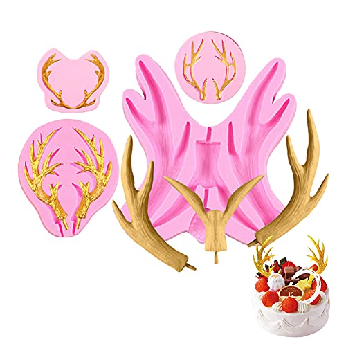 WonderfulC 3D-Geweih-Form Christmas Elk Deer Horn Silicone Mold DIY Cake Decorating Supplies Baking Tools, 4 Stück von WDC