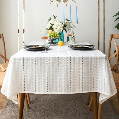 Französische weiße Tischdecke aus Baumwolle mit Blumenstickerei und Spitze für Partydekoration, Tischdecke, luxuriöse Tischdecke, A-90 x 135 cm (A 90 x 135 cm) (C 135 x 350 cm) von WDCDYQDH