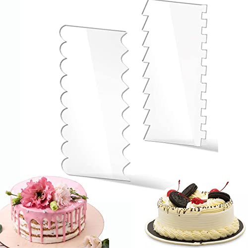 WDDP 2 Stück Fondantkuchen Glatterm, Kuchenschaber Glatter, Cake Scraper Zuckerguss Kämme, Zuckerguss Buttercreme-Kamm, für Gebäck Glasur Kuchen Kamm Back Modellierwerkzeug (Transparenter) von WDDP