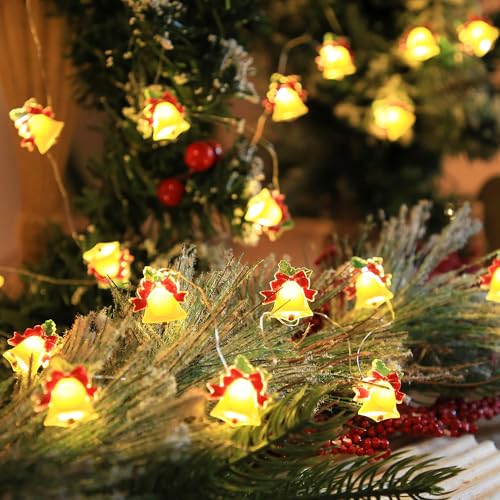 WDEC Weihnachtsbeleuchtung, Weihnachtsbaumbeleuchtung, 50 Lichter 5 Meter LED Jingle Bell Fairy String Lights Christmas Bell String Lights Bowknot Dekorative Weihnachtslichter für Weihnachtsbaum von WDEC