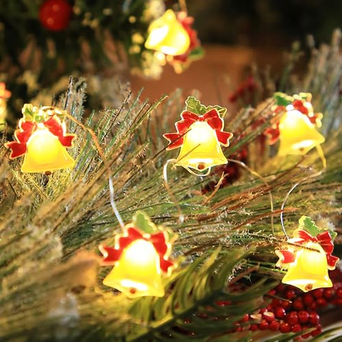 WDEC Weihnachtsbeleuchtung, Weihnachtsbaumbeleuchtung, 50 Lichter 5 Meter LED Jingle Bell Fairy String Lights Christmas Bell String Lights Bowknot Dekorative Weihnachtslichter für Weihnachtsbaum von WDEC