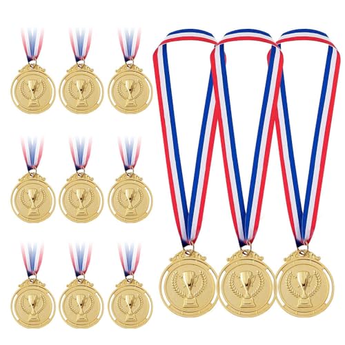 WDKXCN 12 Stück Medaillen Kinder, Medaille mit Gravur Trophäen Muster, Goldmedaille für Kinder Medaillen Kindergeburtstag Metall Gewinner Medaillen Fussball Medallien für Sport Wettkämpfe Partys von WDKXCN