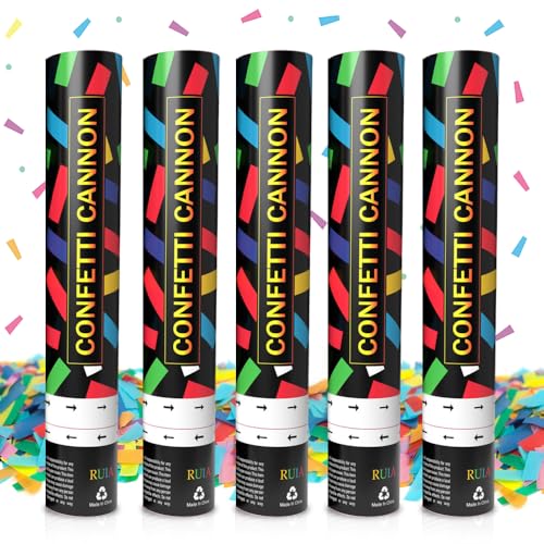 WDKXCN Biologisch abbaubare Konfettikanonen groß, 5 Packungen Party Poppers Mehrfarbig Konfetti Party Essentials für Hochzeiten, Partys, Babypartys, Weihnachten, Geburtstagsfeiern - 30 cm von WDKXCN