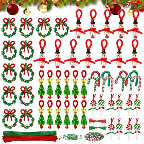 WDKXCN Weihnachtsperlen Ornament Set, 1042 Stück Perlen Weihnachten mit Zuckerstangen Weihnachtsbaum, Schneemann Bastelset, Hängende Dekorationen, Glocken Weihnachten für Kinder Erwachsene Party von WDKXCN