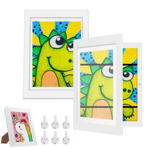 WDMJxar 2 Stück Kinderkunst-Ausstellungsrahmen, A4 Kinderkunst-Aufbewahrungsrahmen Kinderkunstwerk-Bilderrahmen Frontöffnung (2pc White, Mit Ständer) von WDMJxar