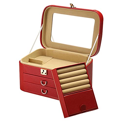 Schmuck Lagerung große Kapazität Schmuckschatulle mit Schloss einfache Kette Ohrringe Partition Schmuck Aufbewahrungsbox tragbare Leder Organizer Box perfektes Vintage-Geschenk (Color : Red) von WDPP