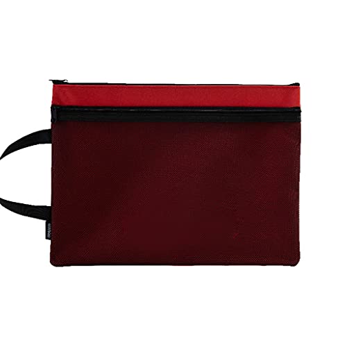 WDPP Dateiordner Aufbewahrungstasche Portfolio mit großer Kapazität Student Datei Ordner Stitching Design Doppelschicht Lagerung Handtasche mit Reißverschluss zu Hause, Büro und Reisen (Color : Red) von WDPP