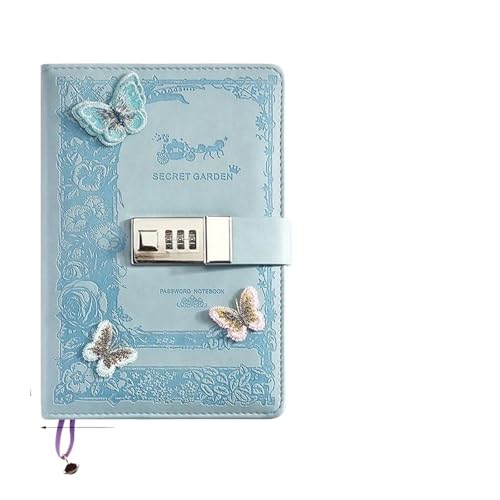 Tagebuch Mit Schloss Literarisches Mädchen-Herz-Schmetterlings-Passwortsperr-Notizbuch for Mädchen, geheimes Tagebuch mit Anhänger, PU, ​​exquisites Studenten-Notizblock-Bürobuch(Blue-Secret Garden) von WDSBZNB