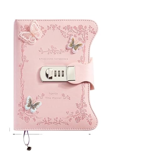 Tagebuch Mit Schloss Literarisches Mädchen-Herz-Schmetterlings-Passwortsperr-Notizbuch for Mädchen, geheimes Tagebuch mit Anhänger, PU, ​​exquisites Studenten-Notizblock-Bürobuch(Pink-Rose Garden) von WDSBZNB