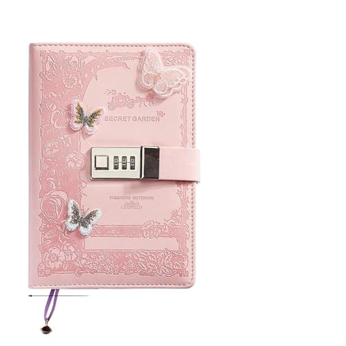 Tagebuch Mit Schloss Literarisches Mädchen-Herz-Schmetterlings-Passwortsperr-Notizbuch for Mädchen, geheimes Tagebuch mit Anhänger, PU, ​​exquisites Studenten-Notizblock-Bürobuch(Pink-Secret Garden) von WDSBZNB