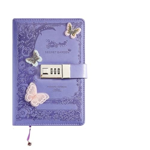 Tagebuch Mit Schloss Literarisches Mädchen-Herz-Schmetterlings-Passwortsperr-Notizbuch for Mädchen, geheimes Tagebuch mit Anhänger, PU, ​​exquisites Studenten-Notizblock-Bürobuch(Purple-Secret Garden) von WDSBZNB