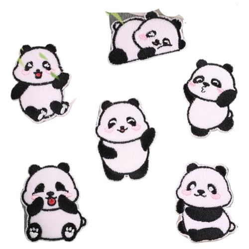 WDSBZNB Bügel Patches 6 Stück Panda-Cartoon-Stickerei-Patch mit kleinem Bärenmuster, angewendet auf Heißklebeaufkleber for Kinderkleidung von WDSBZNB