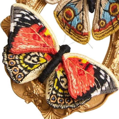 WDSBZNB Bügel Patches Anfänger Schmetterling Stickerei Kits mit Reifen DIY Hand Brosche Stickerei Kit Nähen Handgemachte Handarbeiten Kreuzstich Set Dekor(Embroidery Kit-A) von WDSBZNB